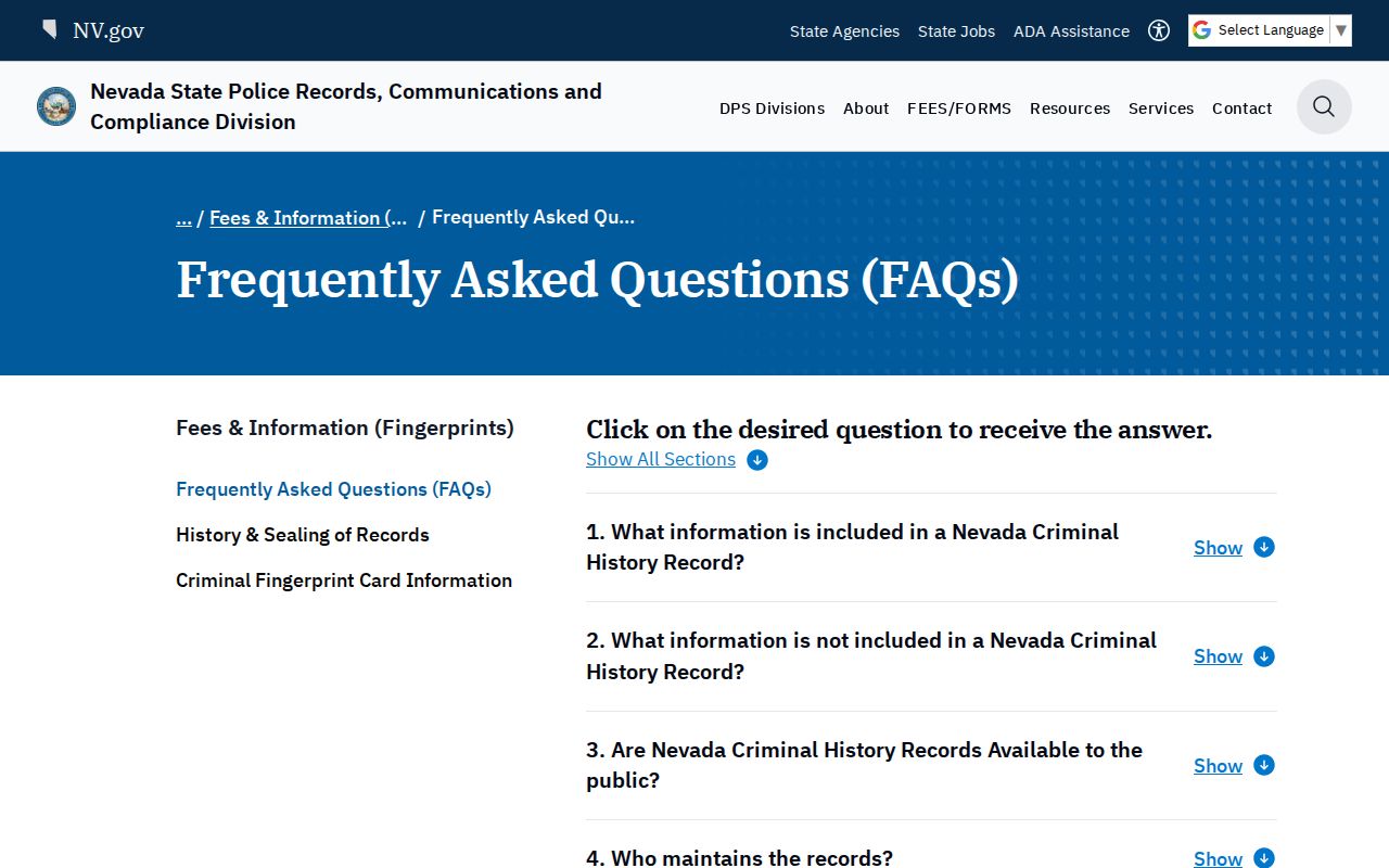 Eureka County arrest history Nevada Repository FAQ