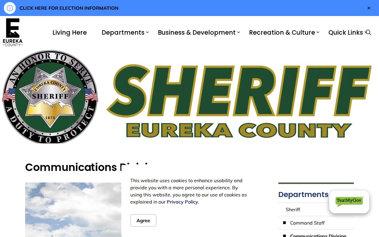 Eureka County arrest custody communications and dispatch page
