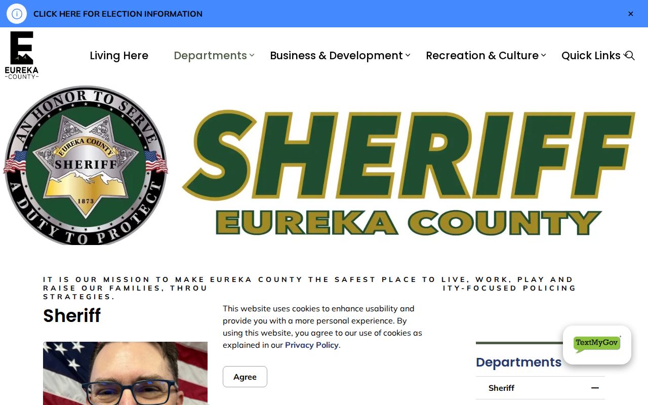 Eureka County arrest history Sheriff-Coroner office page