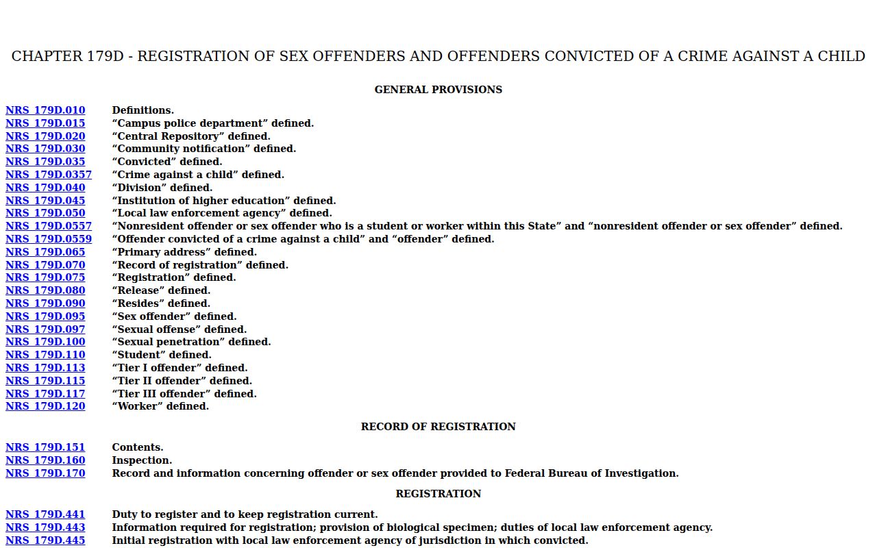 Eureka County sex offender registration law NRS Chapter 179D