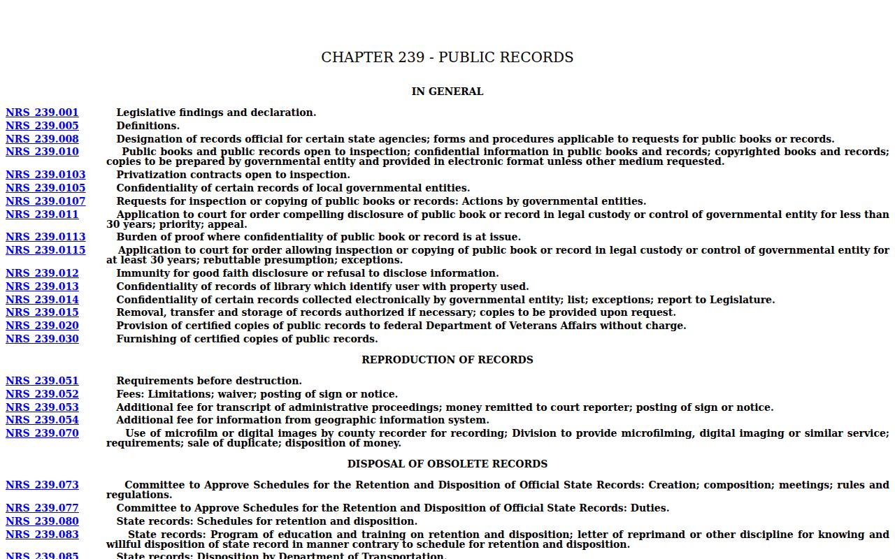 Eureka County criminal history Nevada Public Records Act
