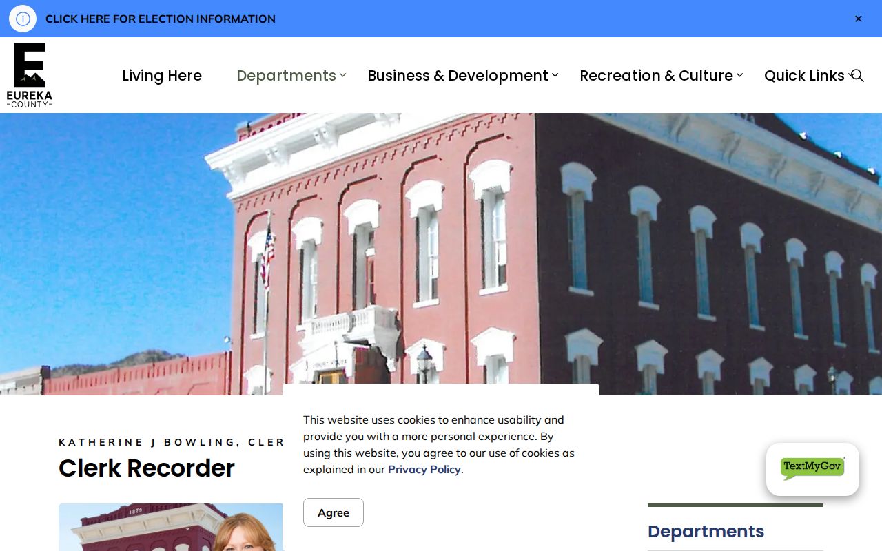Eureka County criminal history Clerk Recorder records counter