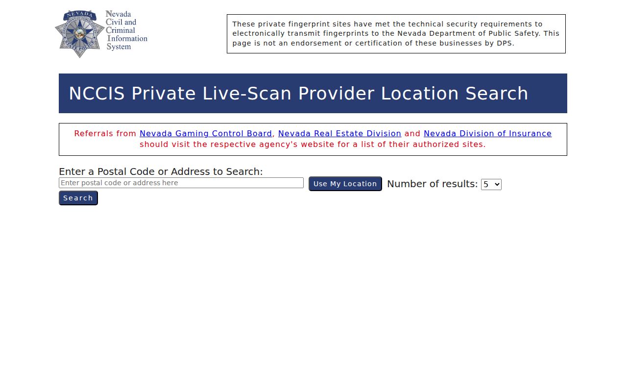 Eureka County criminal history authorized fingerprint site locator